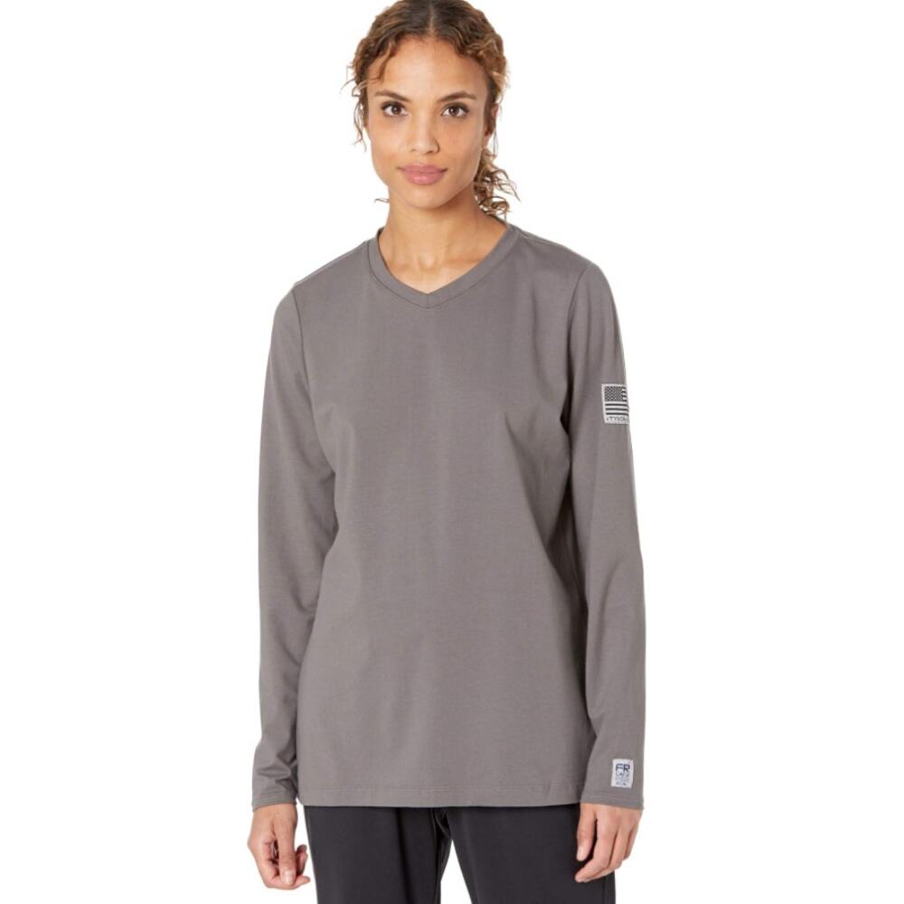 TYNDALE Womens Versa V-Neck Long Sleeve T-Shirt Large Grey Flame Resistant NWOT